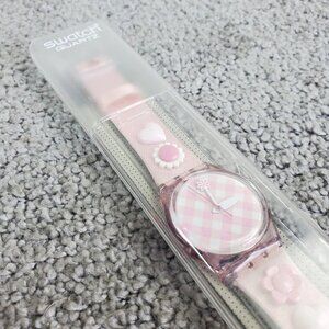 Swatch Watch Muus Muus GP111 Pink Swiss Made 1990's Flower Heart Vintage 1999